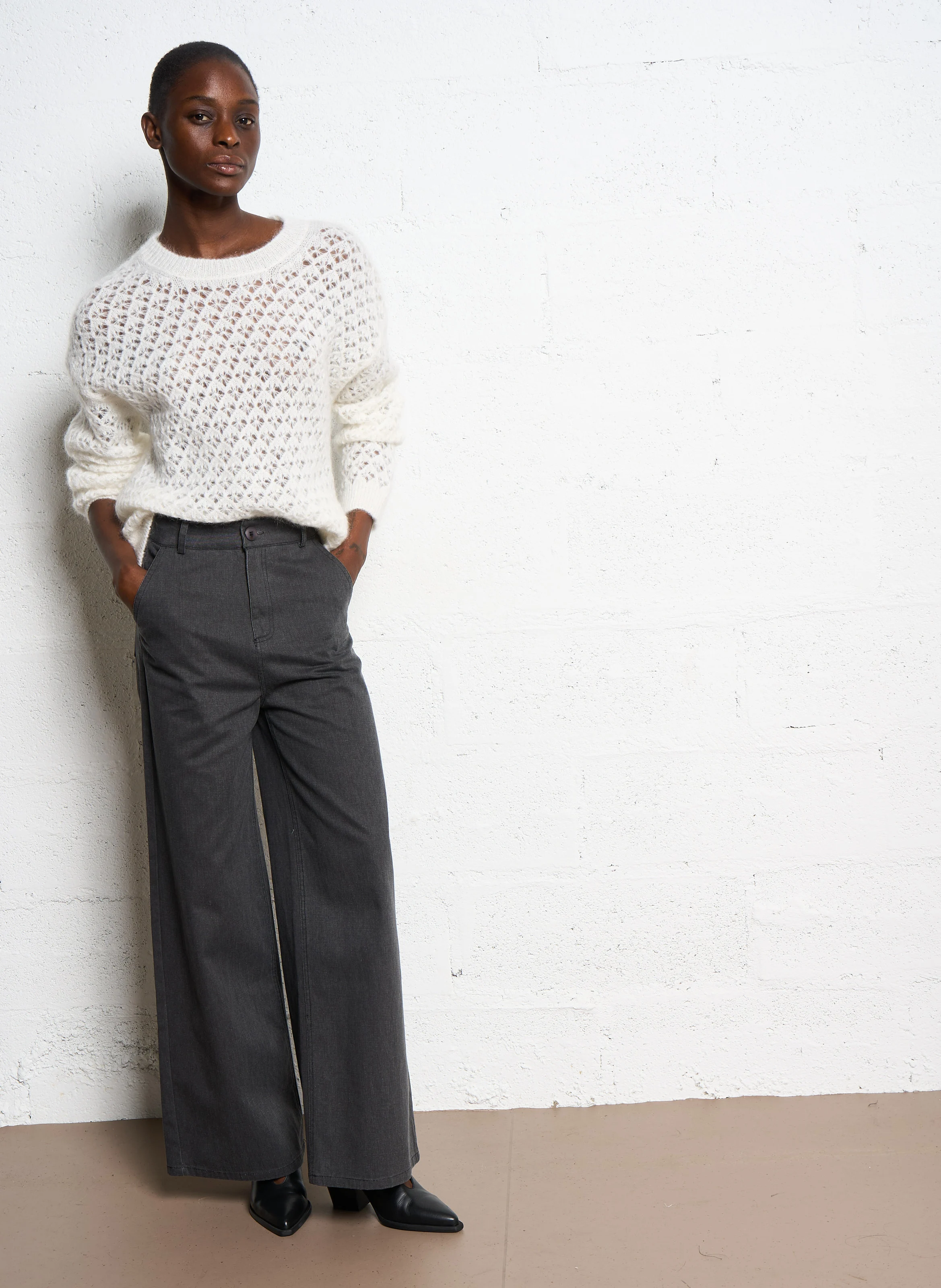 Pantalon large en coton | Noir