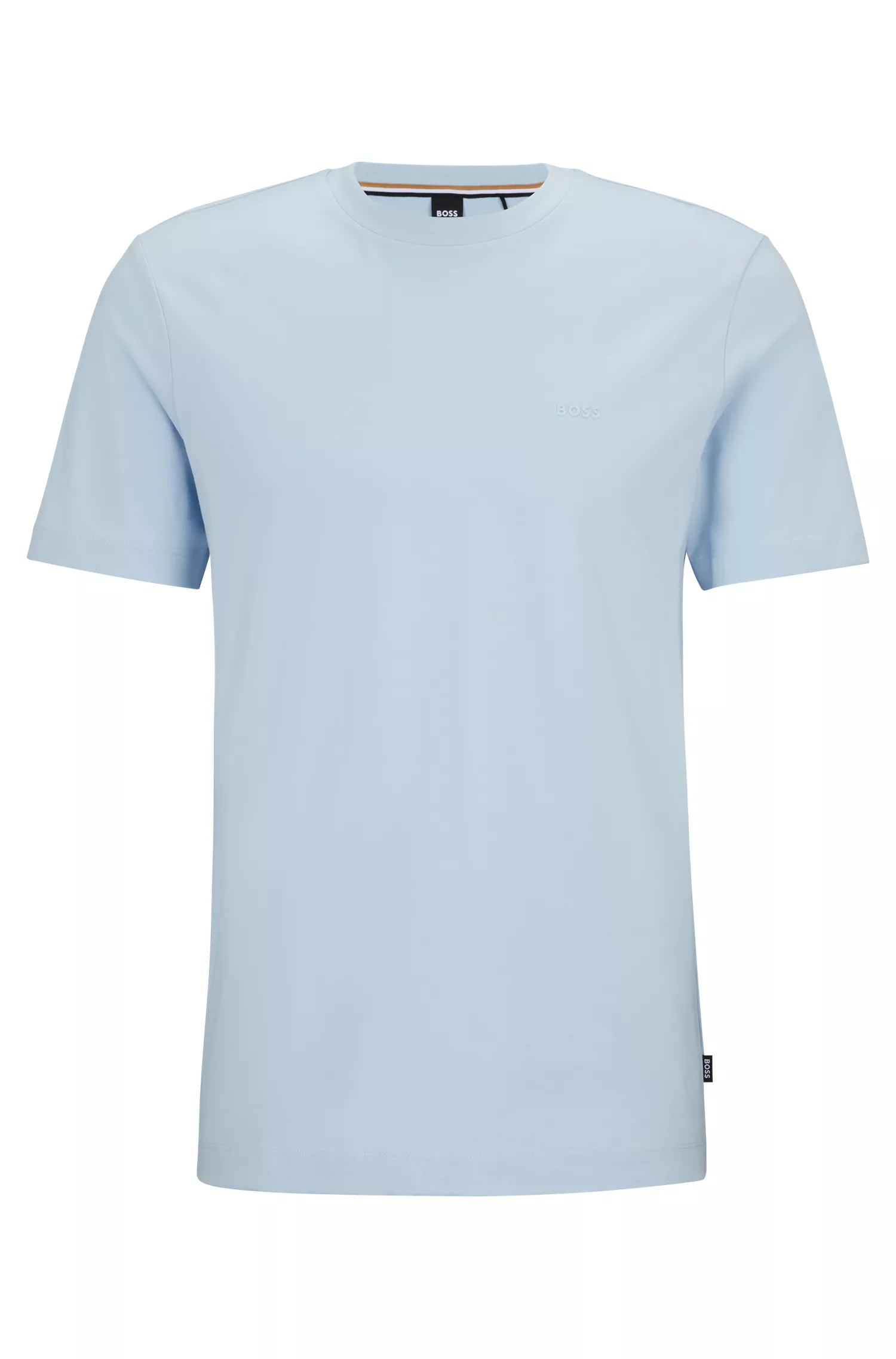 Camiseta BOSS preta em malha de algodão com logotipo emborrachado.