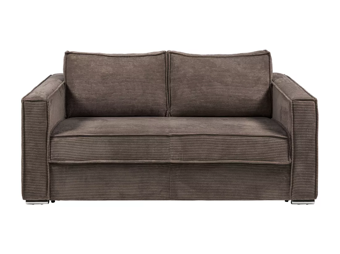 Canapé 4 places convertible express en velours côtelé marron - Couchage à lattes larges 160 cm - Matelas 18 cm LORETO