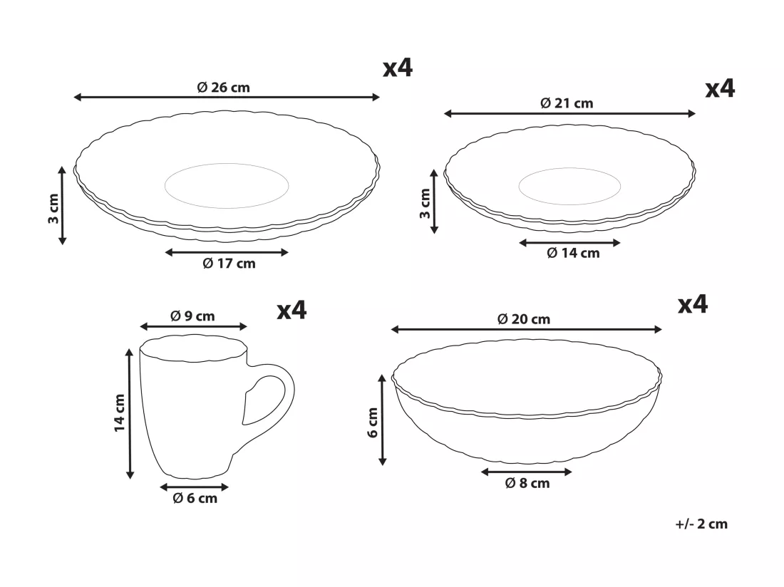 Set de 16 couverts de table NETTLE Grès Blanc cassé