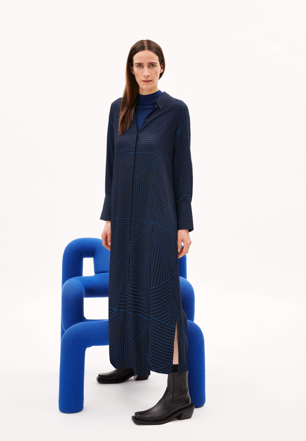 Armedangels Webkleid Dorisaa Graphic Lines Cool Ash