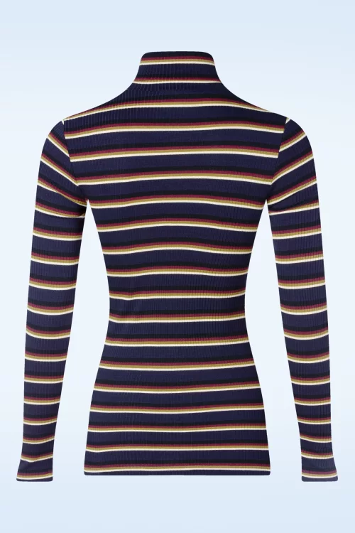 King Louie Mimmi stripe rollneck top in evening blauw
