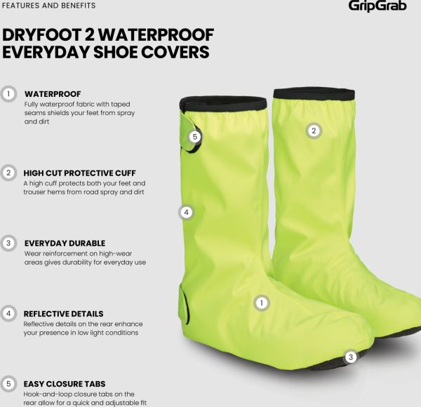 GripGrab DryFoot 2 Vandtæt Urban Skoovertræk, Yellow Hi-Vis