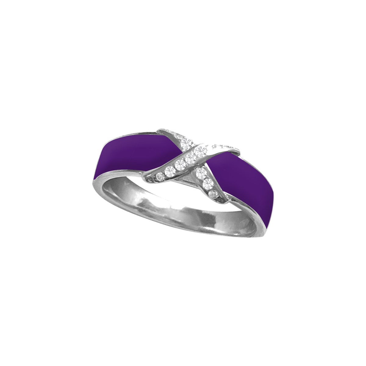 Bague argent 925 rhodié émail violet et oxyde de zirconium