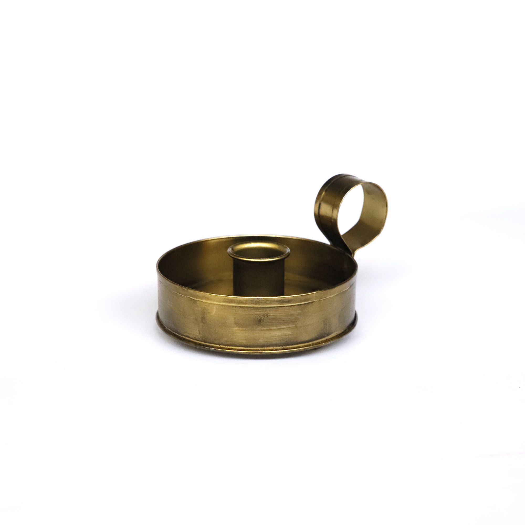 Kerzenhalter rund mit Griff, messing, Ø 9 cm, L 11 cm, H 6 cm von fischer's lagerhaus