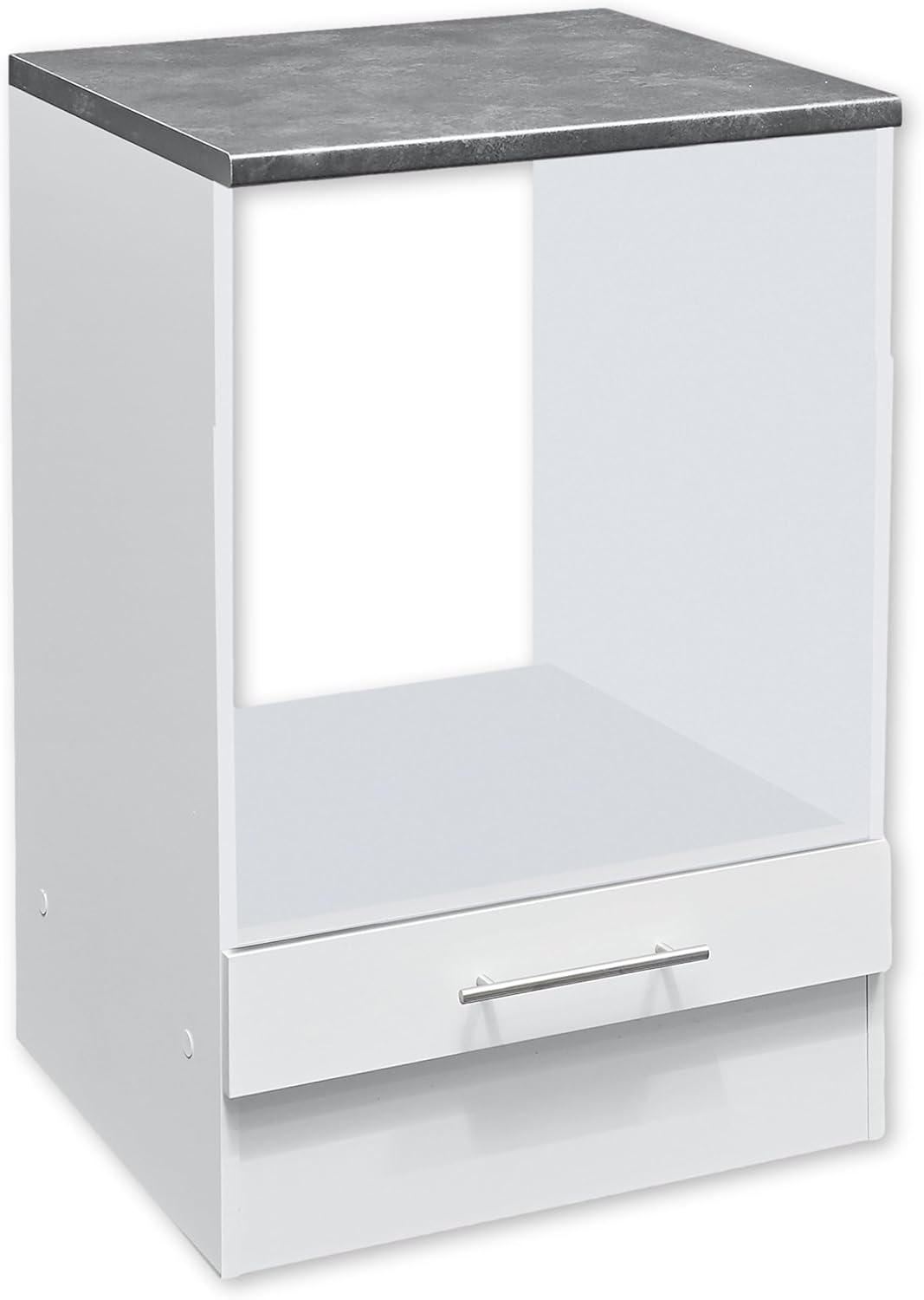 Eddy Moderner Herdumbauschrank in Weiß matt, Metallic Grau - Geräumiger Küchenschrank mit viel Stauraum - 60 x 90 x 60 cm (B/H/T)