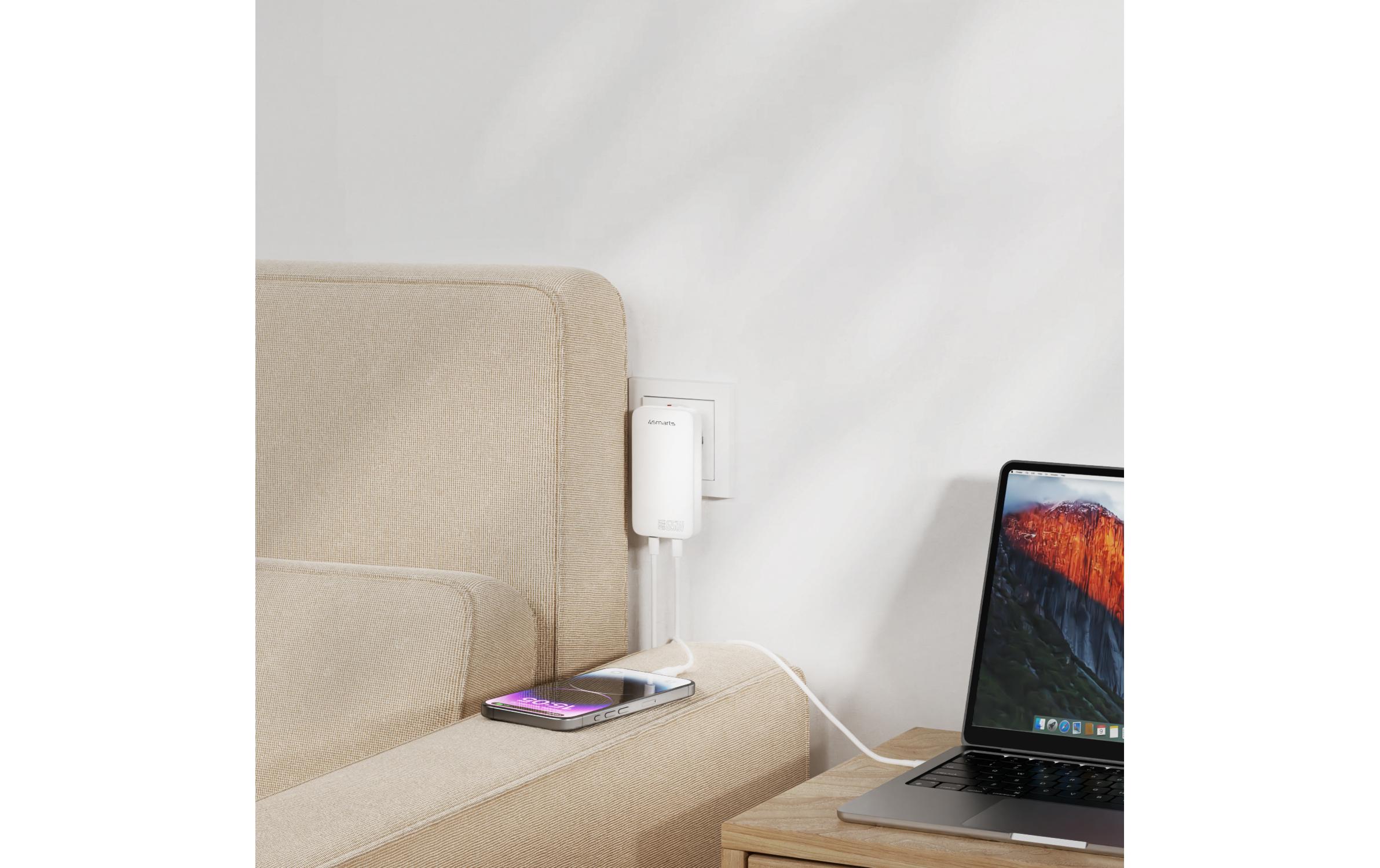 Netzladegerät FlatPlug Slim Dual 65W GaN 2C, weissNetzladegerät FlatPlug Slim Dual 65W GaN 2C, weiss,