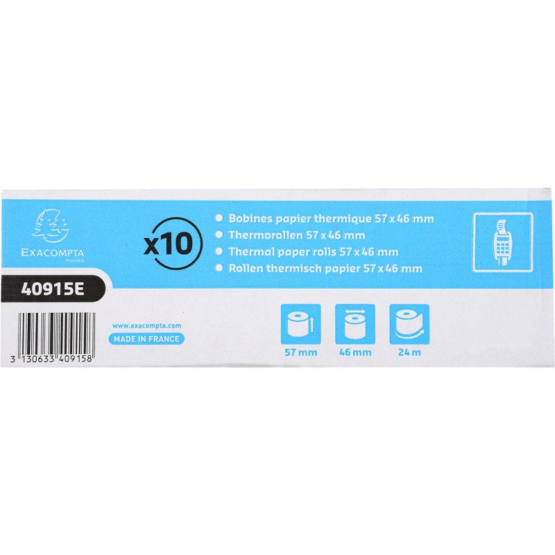 Bobines Caisses Exacompta 40915E - l 57 mm x L 24 m, Ø 46 mm - 1 pli(s) - paquet de 10