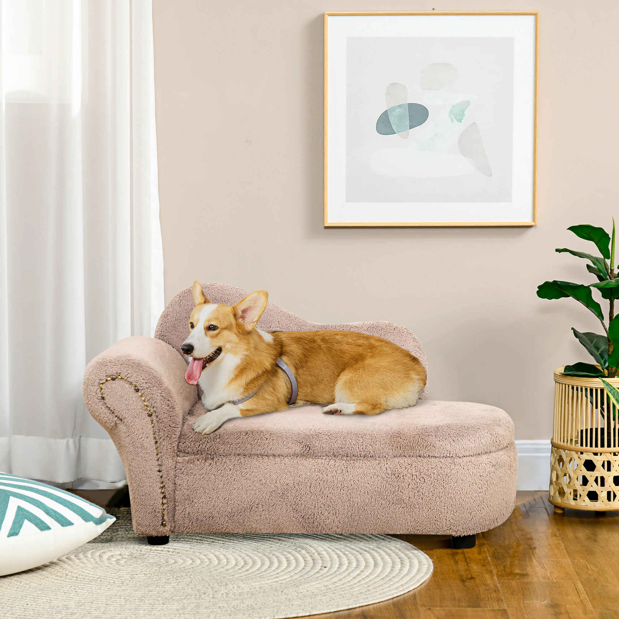 PawHut Hundesofa mit erhöhtem Design beige 80L x 40B x 46H cm