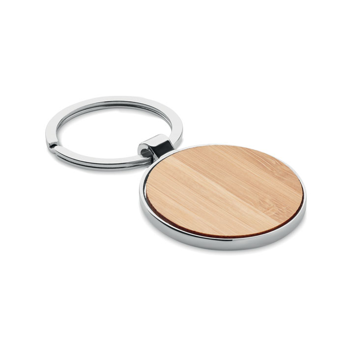 GiftRetail MO9948 - BALLARAT Porte-clés rond métal bambou