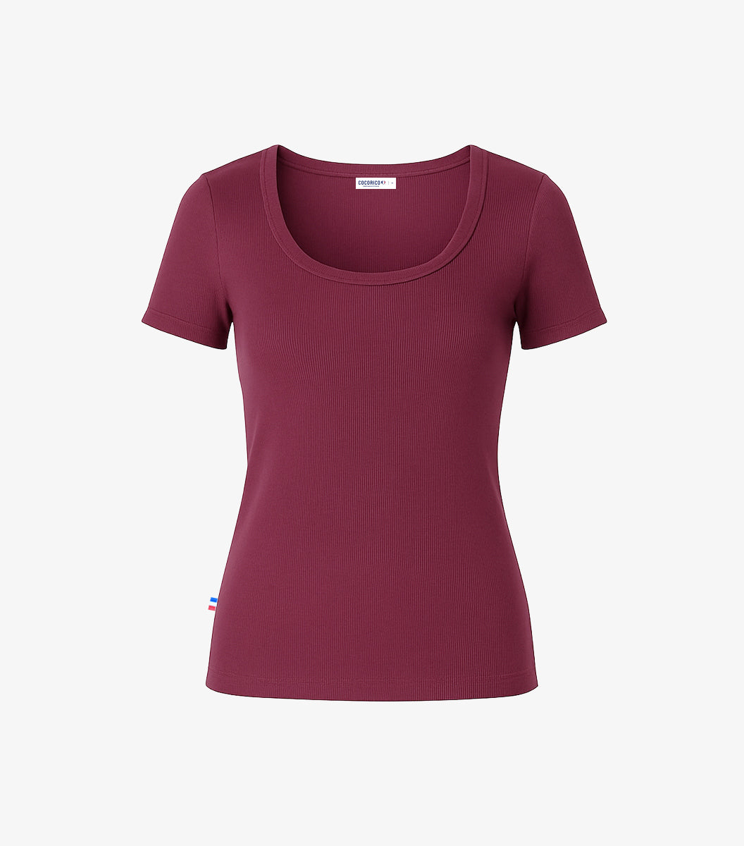 T-shirt Femme Côtelé Bordeaux - Intemporel