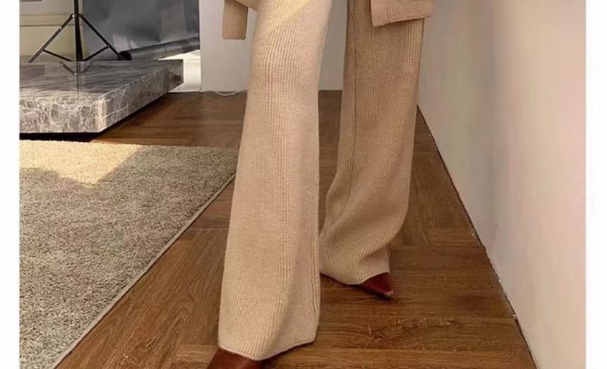 Cossita - Set: Top met lange mouwen en mockneck, gebreide top + wijd uitlopende broek + effen vest