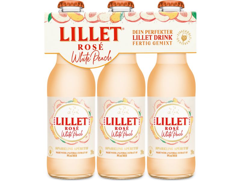 Lillet White Peach 3 x 0.2 l Der spritzige Genuss aus Weisswein und saftigen Pfirsichen