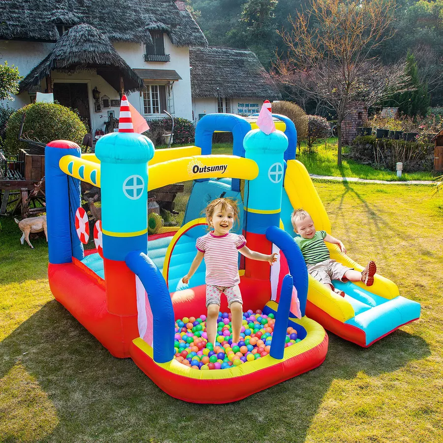 Outsunny Hüpfburg mit Rutsche bunt
