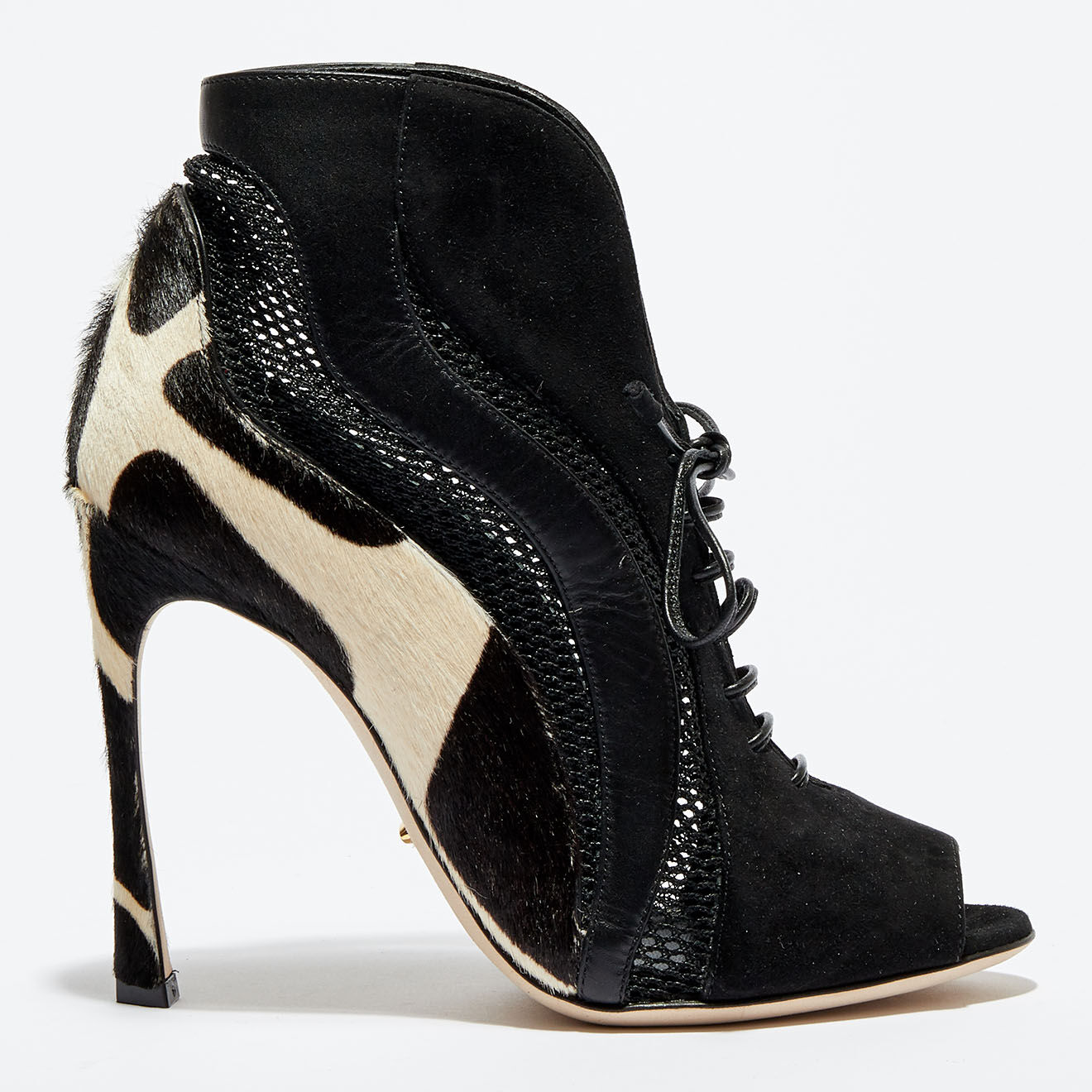 Sergio Rossi Bottines en Cuir, Velours de Cuir, Poney & Résille Sing noir/nude Talon 11 cm