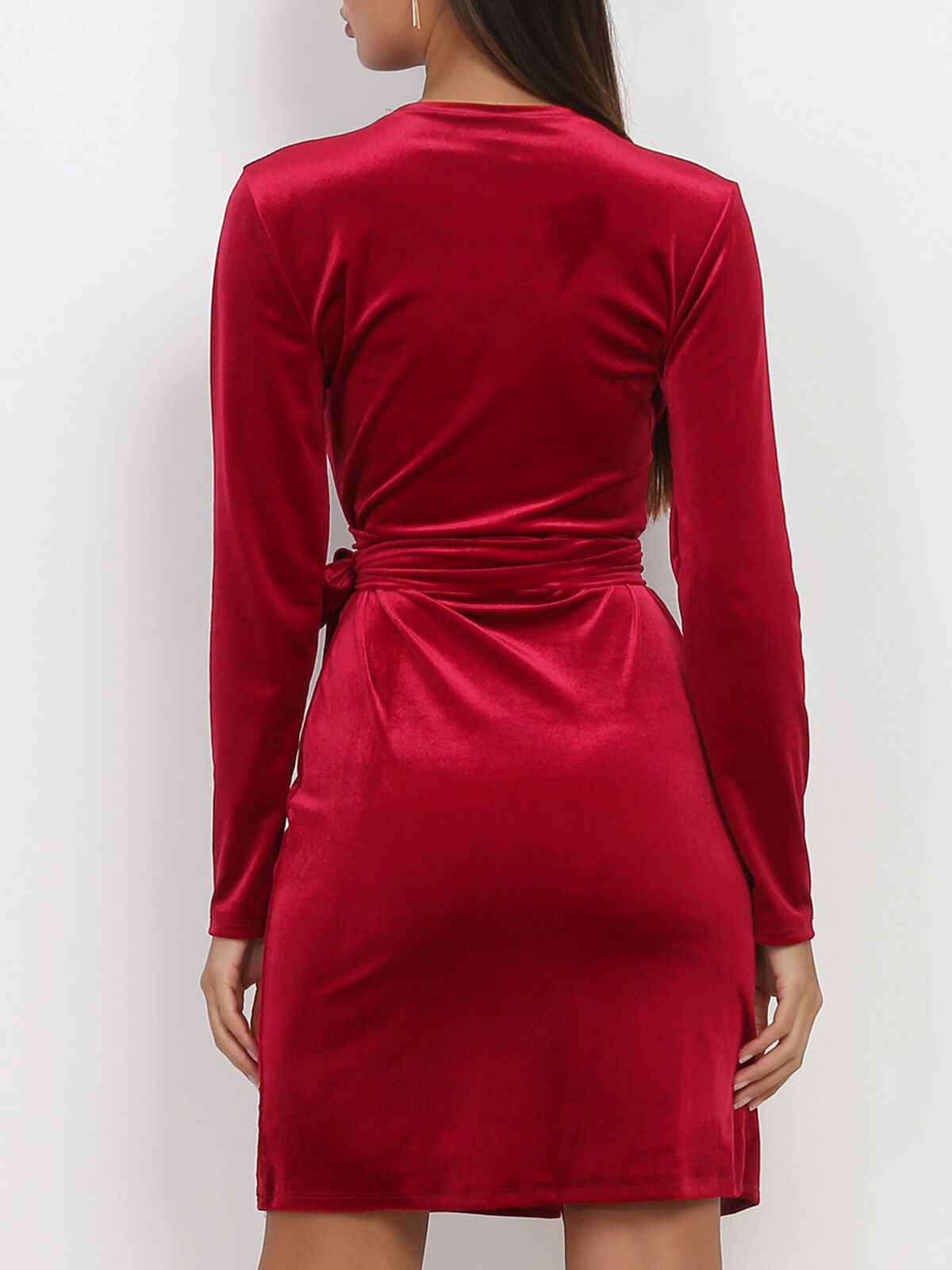 Robe portefeuille en velours- Rouge