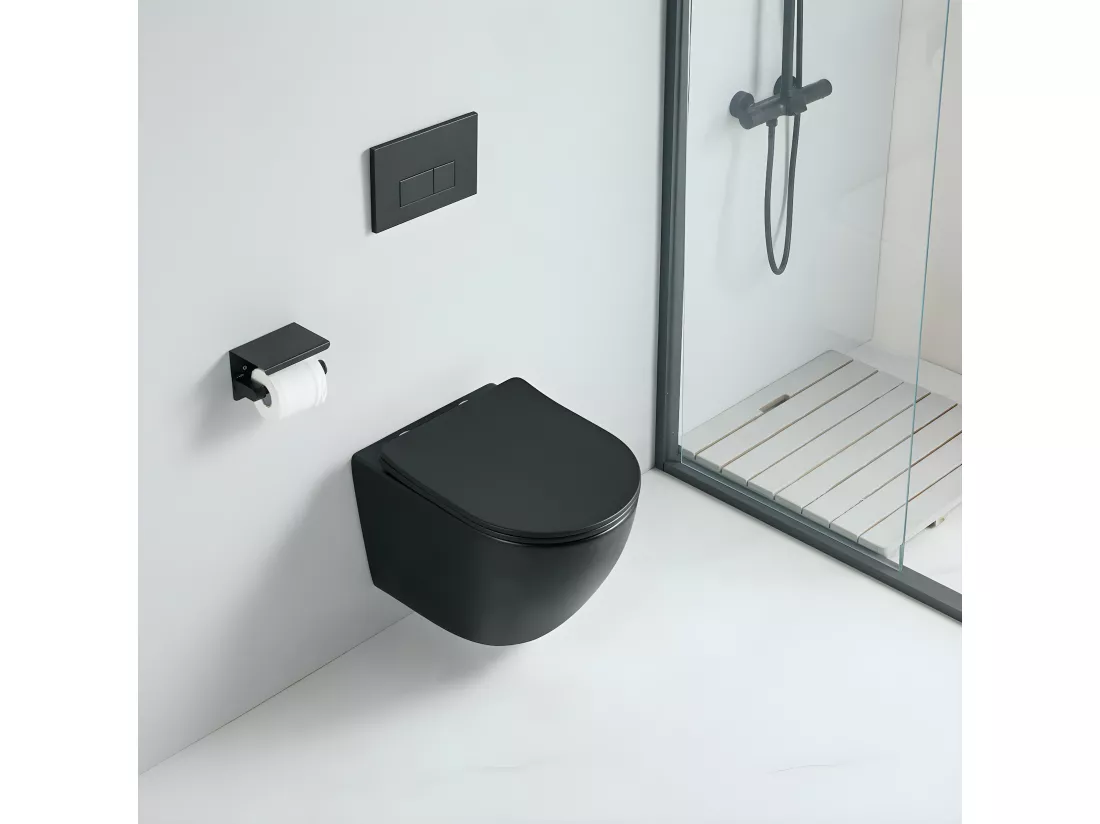 Cuvette WC suspendu CARCEO noir mat - sans bride et avec frein de chute