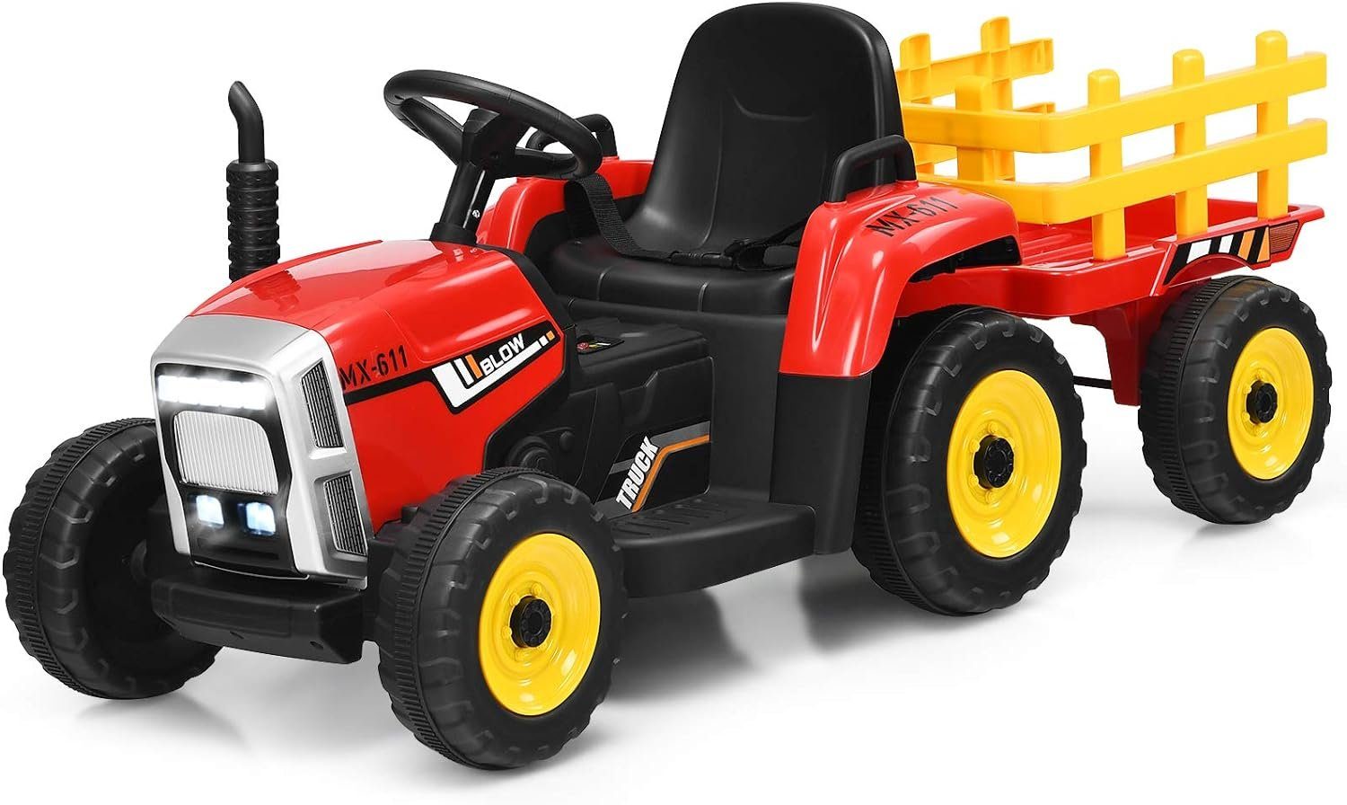 Carrinho trator elétrico infantil KOMFOTTEU, capacidade de carga de 30 kg, a partir de 3 anos.