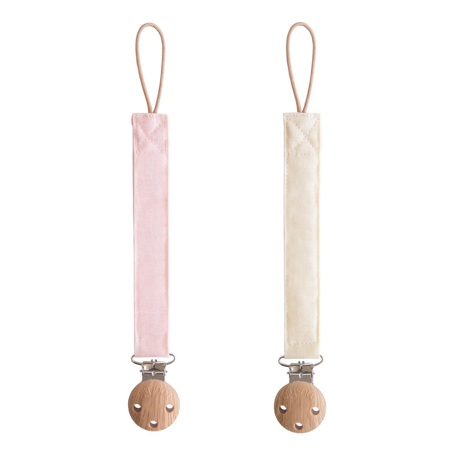 Mushie | Linen Pacifier Clip 2-Pack | Blush/Cream