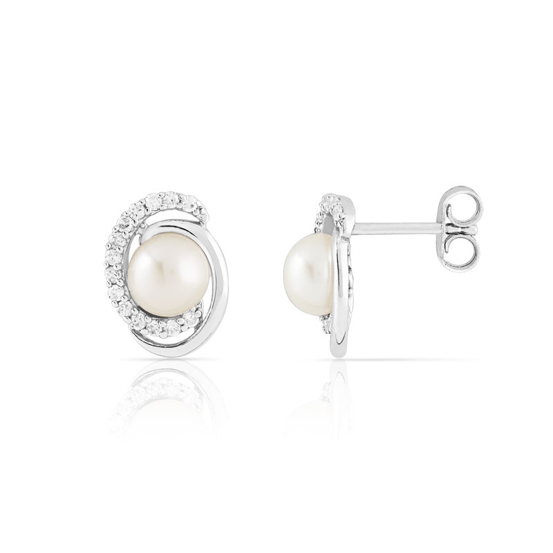Boucles d'oreilles argent 925 perles de culture de Chine et zirconias