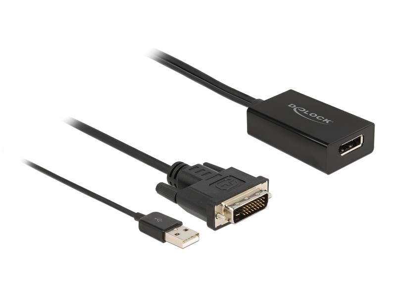 Delock Adapter DVI-D - DisplayPort Adapter DVI Stecker zu DisplayPort 1.2 Buchse schwarz 4K mit HDR Funktion 50 cm