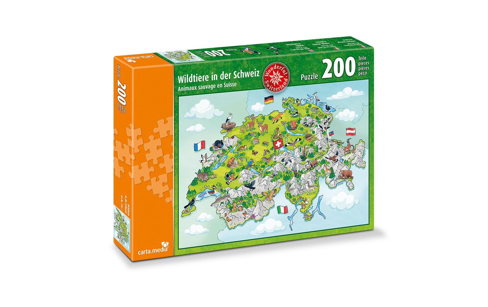 Puzzle Wildtiere in der Schweiz 200 TeilePuzzle mit Schweizer Wildtieren als Motiv