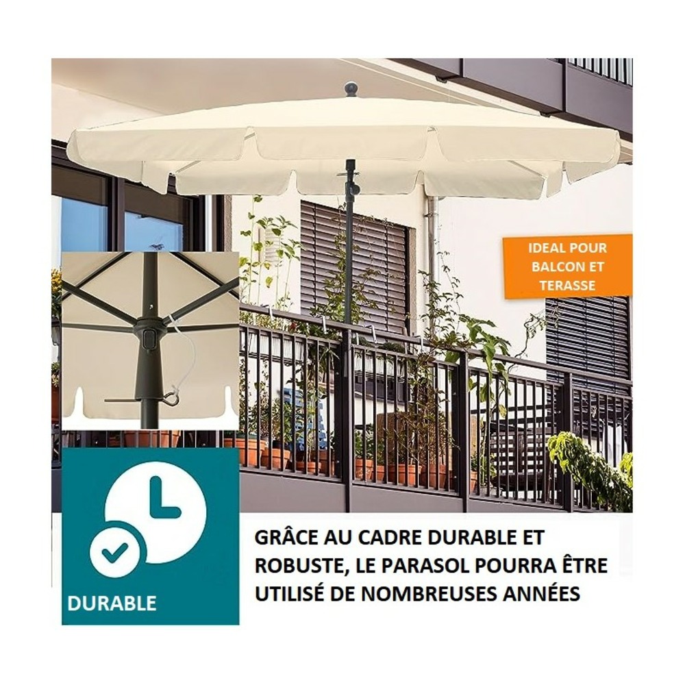 Parasol rectangulaire avec housse de protection réglable et inclinable 45° beige 125x200cm protection uv 50+