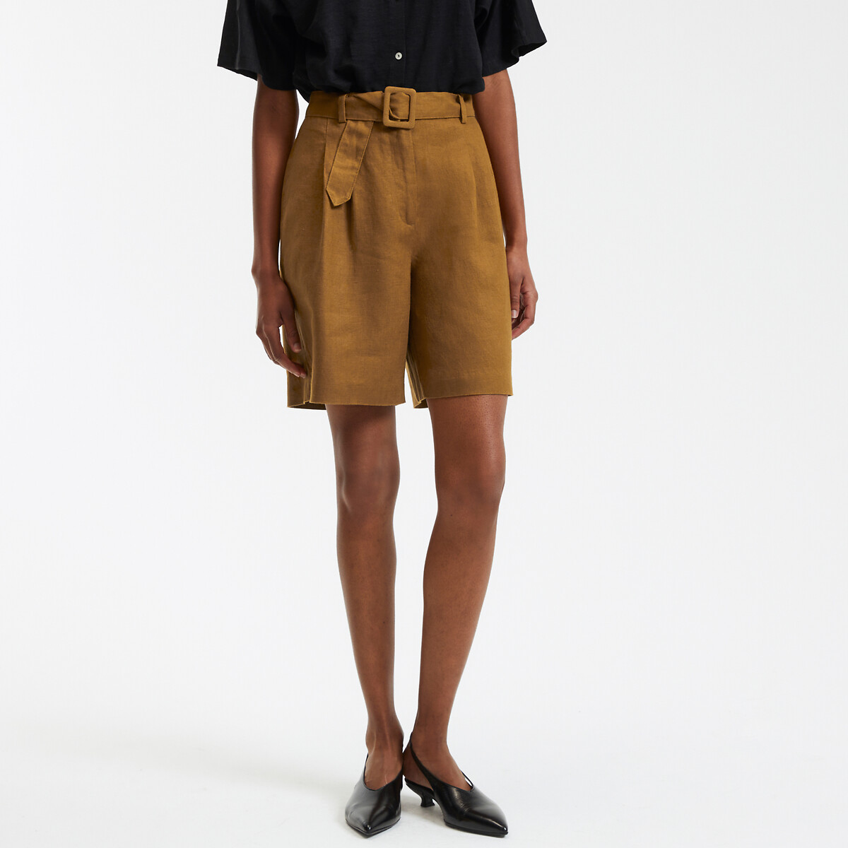 COLEÇÕES LA REDOUTE<br>Shorts de linho com pregas