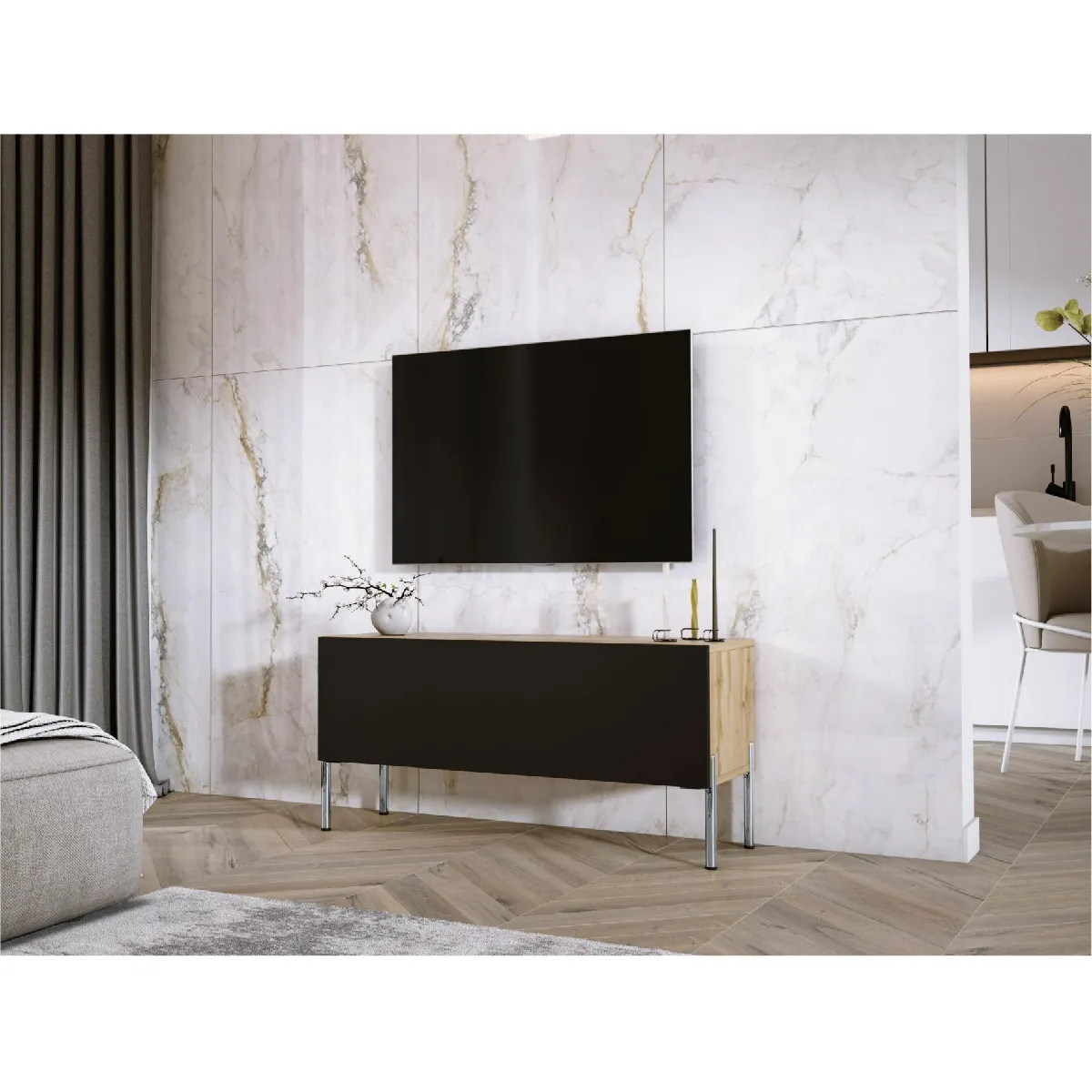 3xeliving Meuble TV Chêne Wotan Noir Mat 100 cm