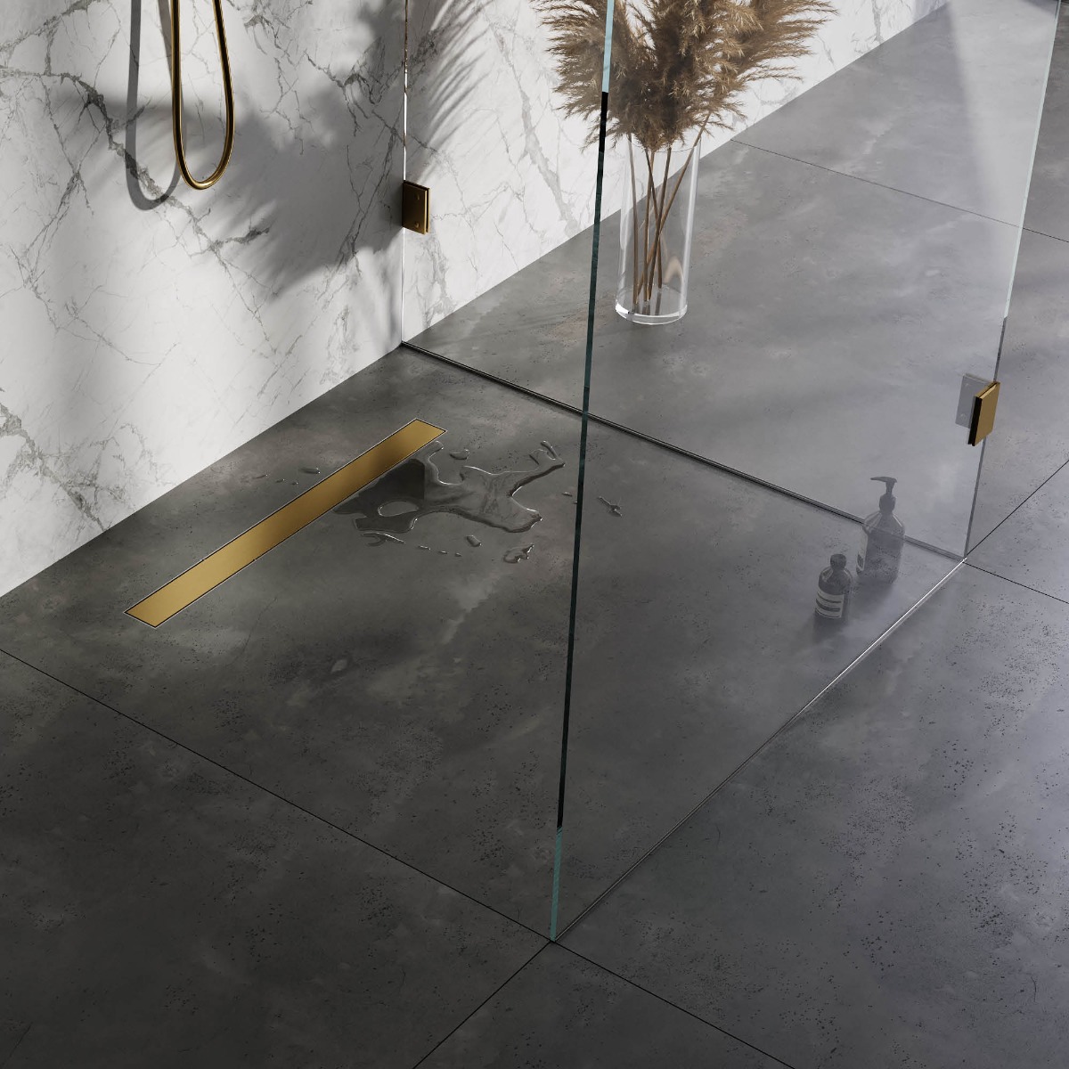 Brauer douchegoot 80x7cm met multifunctioneel rooster en flens geborsteld goud PVD