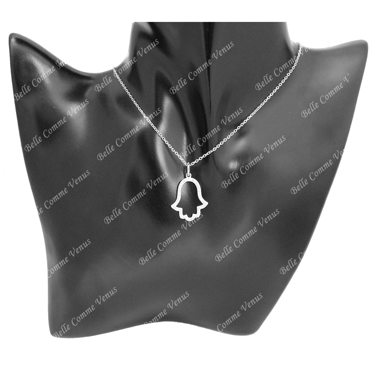 Collier main de Fatma ajourée sertie d'oxydes de zirconium Argent 925 Rhodié
