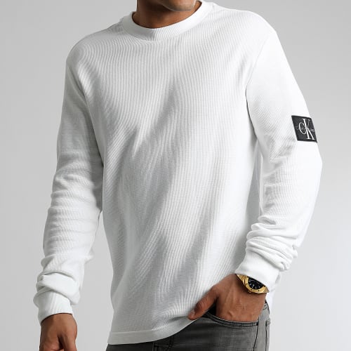 Sweat Crewneck Monogram Badge Waffle 3485 Blanc