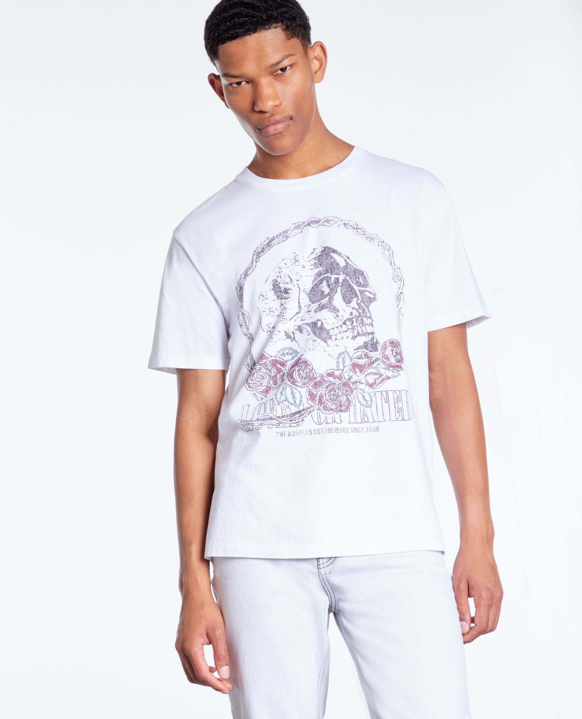 T-shirt blanc avec sérigraphie Vintage skull