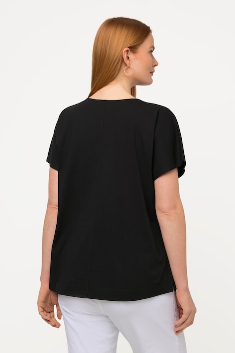 T-Shirt, Pailletten-Blüten, Oversized, Rundhals, Halbarm