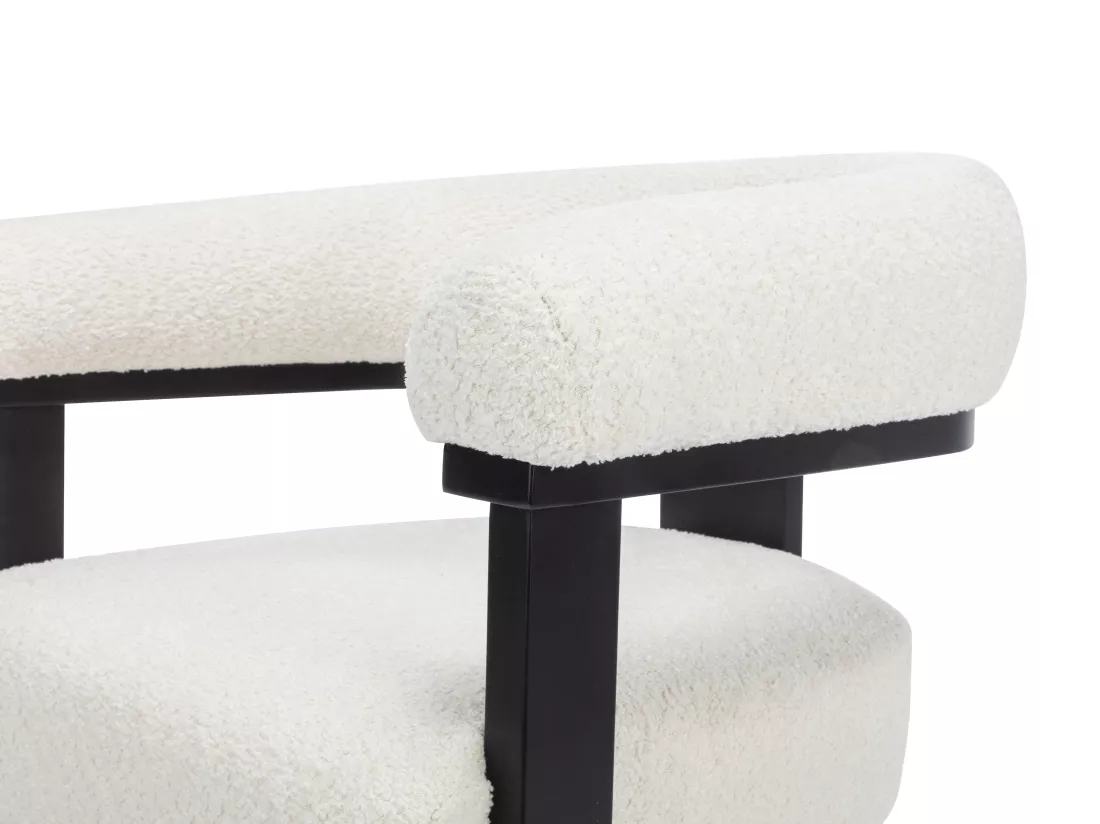 Lot de 2 chaises avec accoudoirs en tissu bouclette et bois d'hévéa noir - Blanc - LIVELIA de Pascal MORABITO