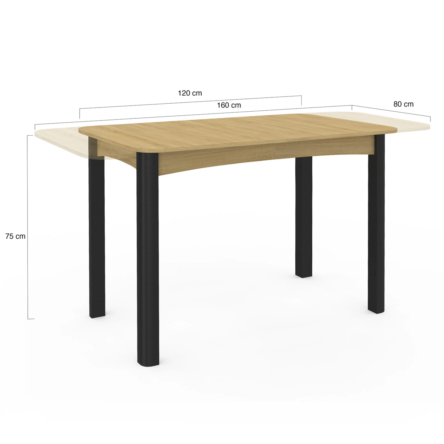 Table à manger extensible rectangle JUNE 4-8 personnes bois et noir 120-160 cm