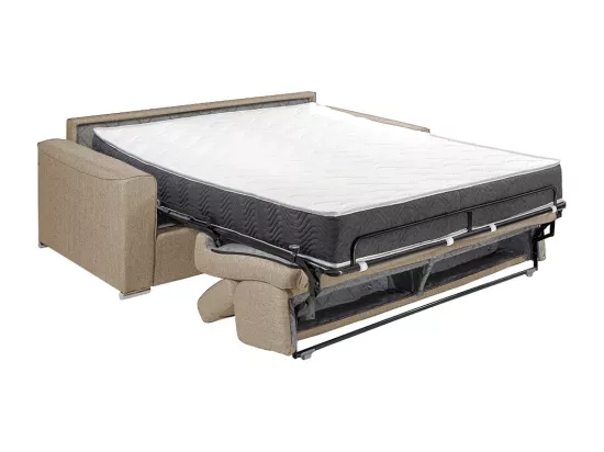 Canapé 2 places convertible express en tissu beige - couchage 120 cm - Matelas 22 cm avec mémoire de forme VIZIR