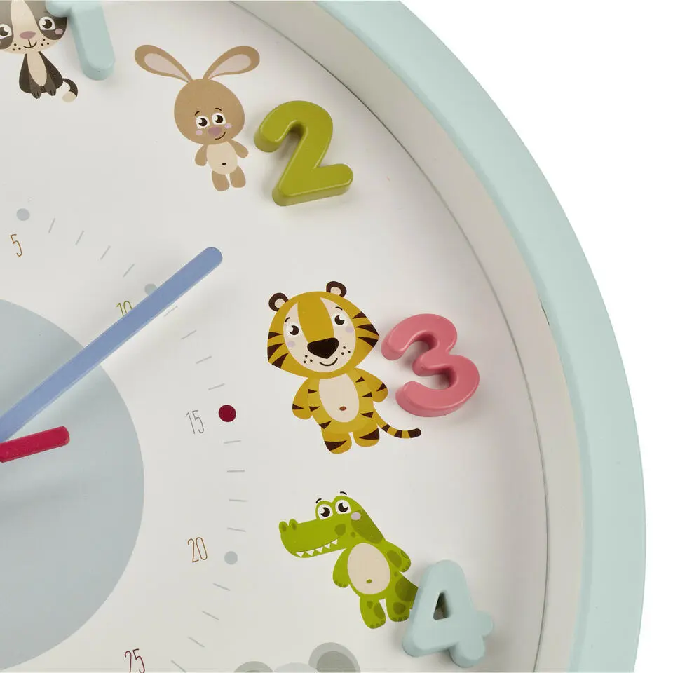 TFA Kinderkamer wandklok - dieren - lichtblauw - D30 cm - rond