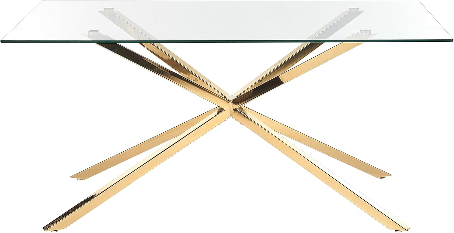 Beliani Esstisch Glas transparent rechteckig 160 x 90 cm Metallgestell Gold Maramo