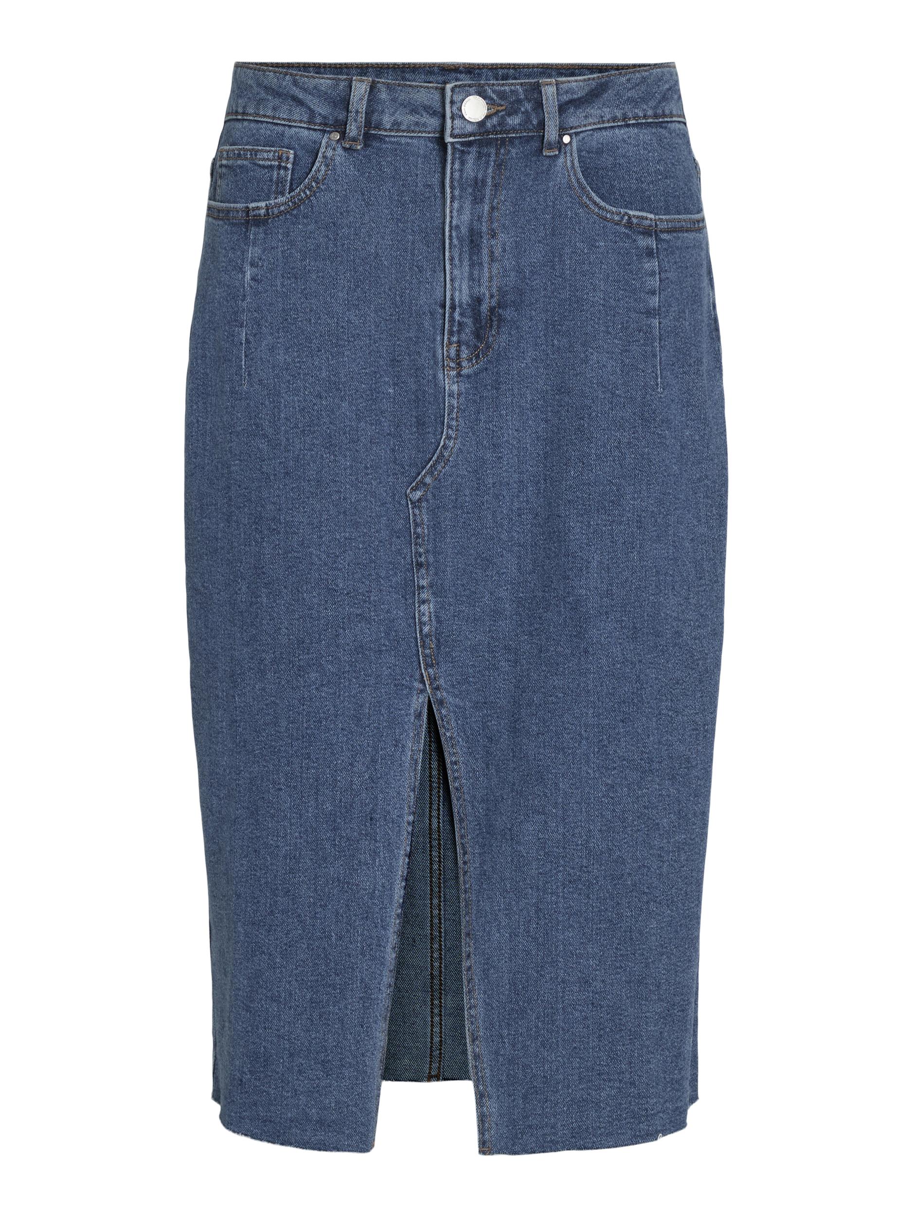 Vila  Visol RW Midi Slit denimnederdel - Medium Blue Denim