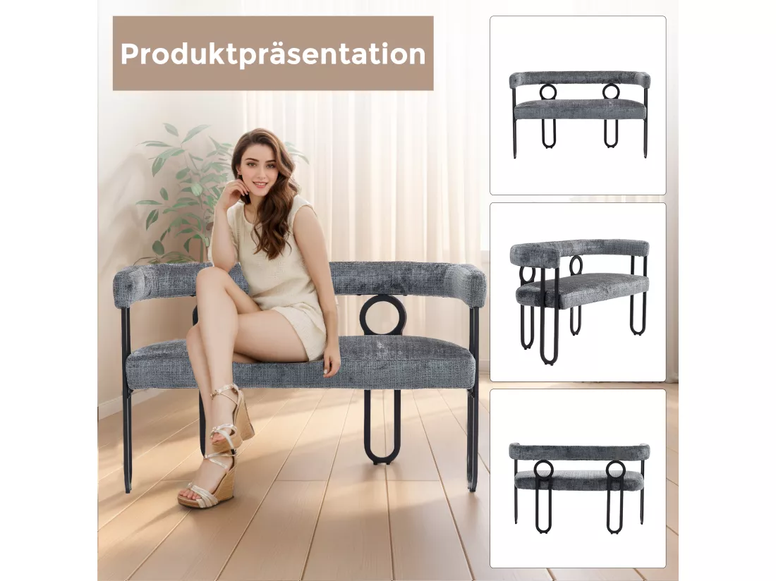 Haobosic - Canapé Double Moderne en Tissu Chenille Gris, Design Dossier Arrondi, Cadre Métallique Solide, 250 kg Capacité, Élégant et Confortable