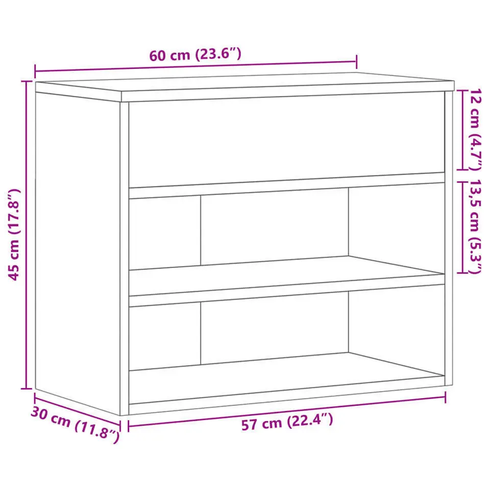 vidaXL - Schoenenbank - Bruin - Bewerkt hout - 60 x 30 x 45 cm