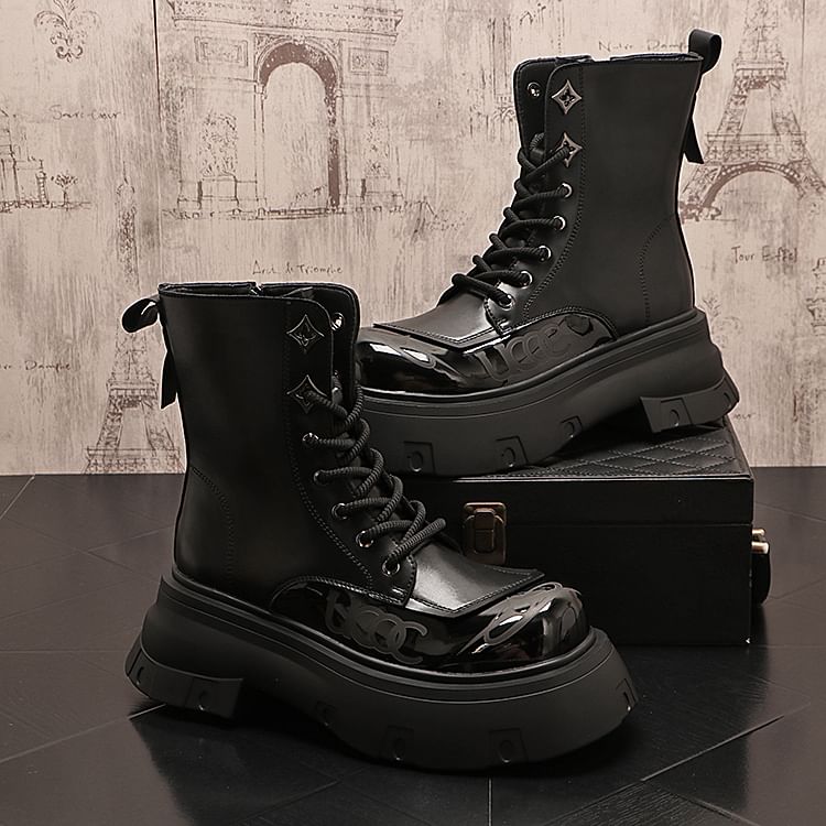 Mr Ozera - Lettering Lace-Up Platform Korte Laarzen