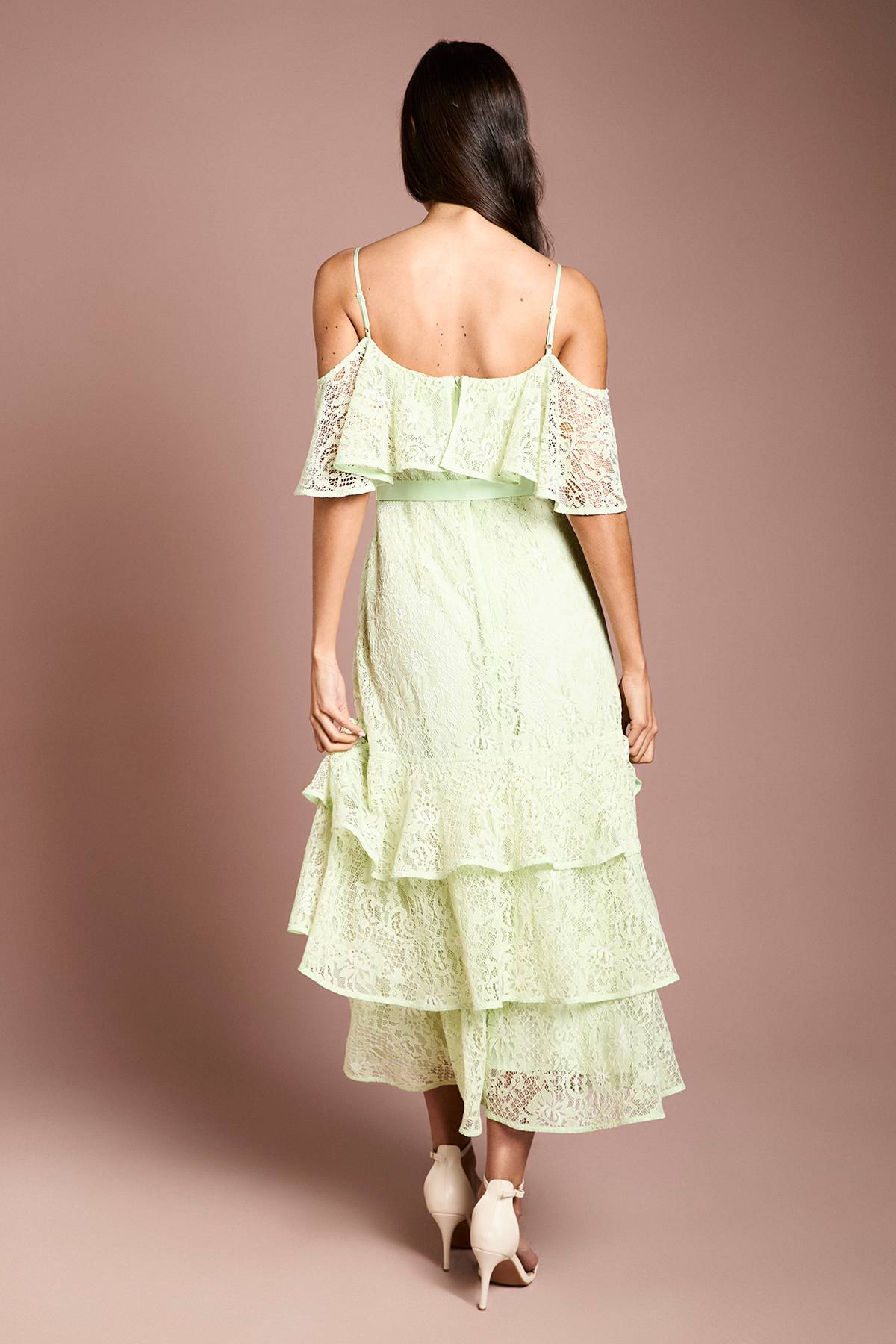 Coast Robe Midi Ceinturée À Bretelles Avec Détails De Dentelle Et Volants