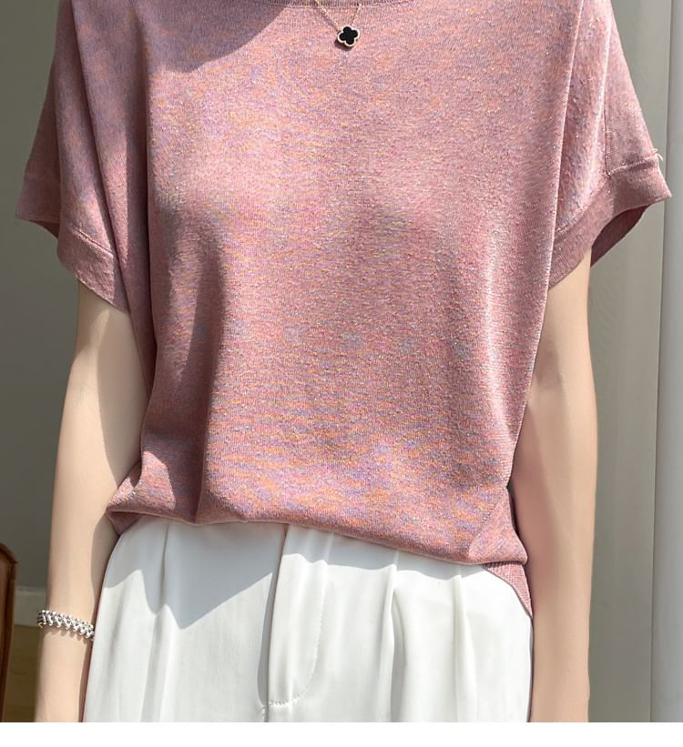 Gistinty - Glittergebreide top met korte mouwen en boothals