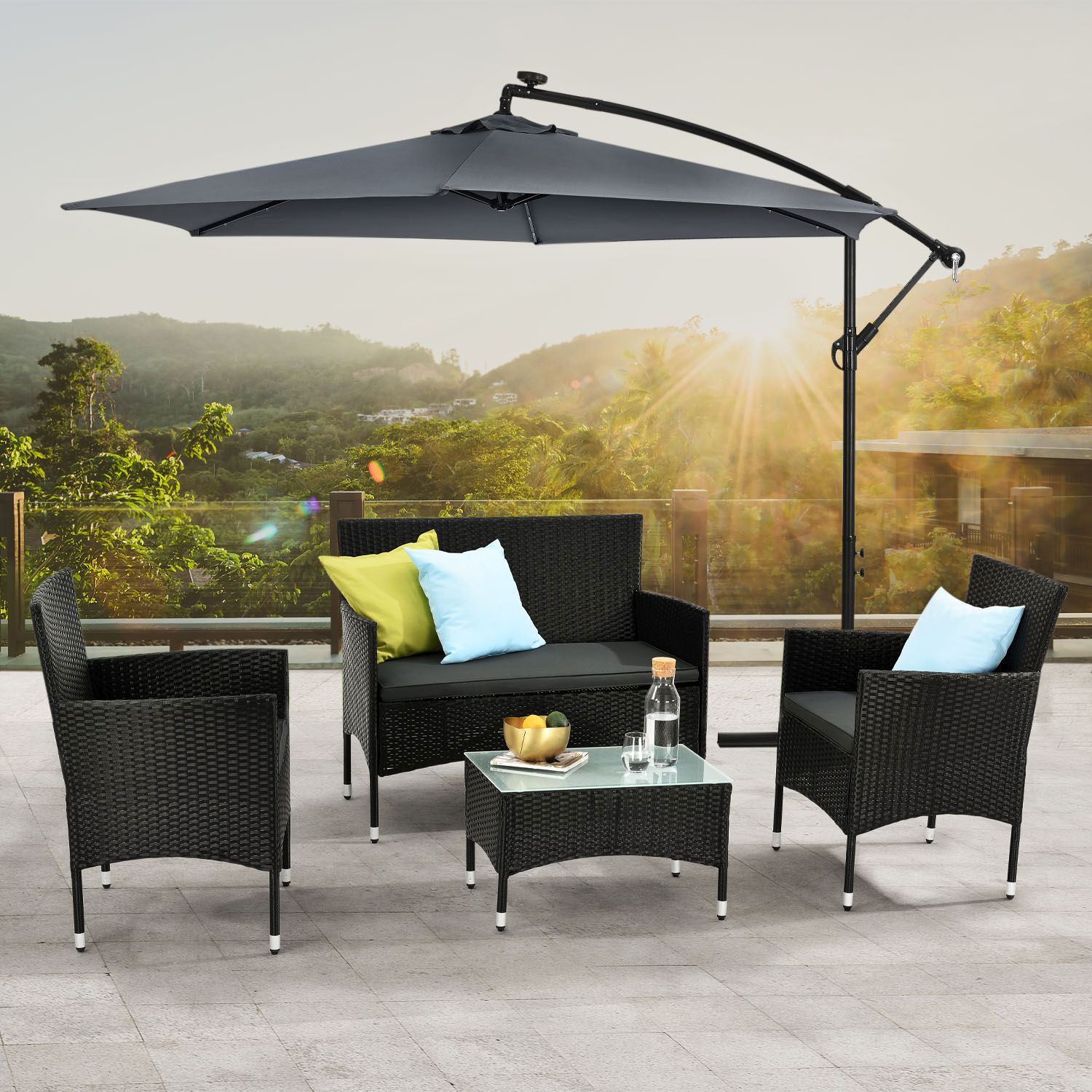 Fort Myers polyrotan zwarte loungeset