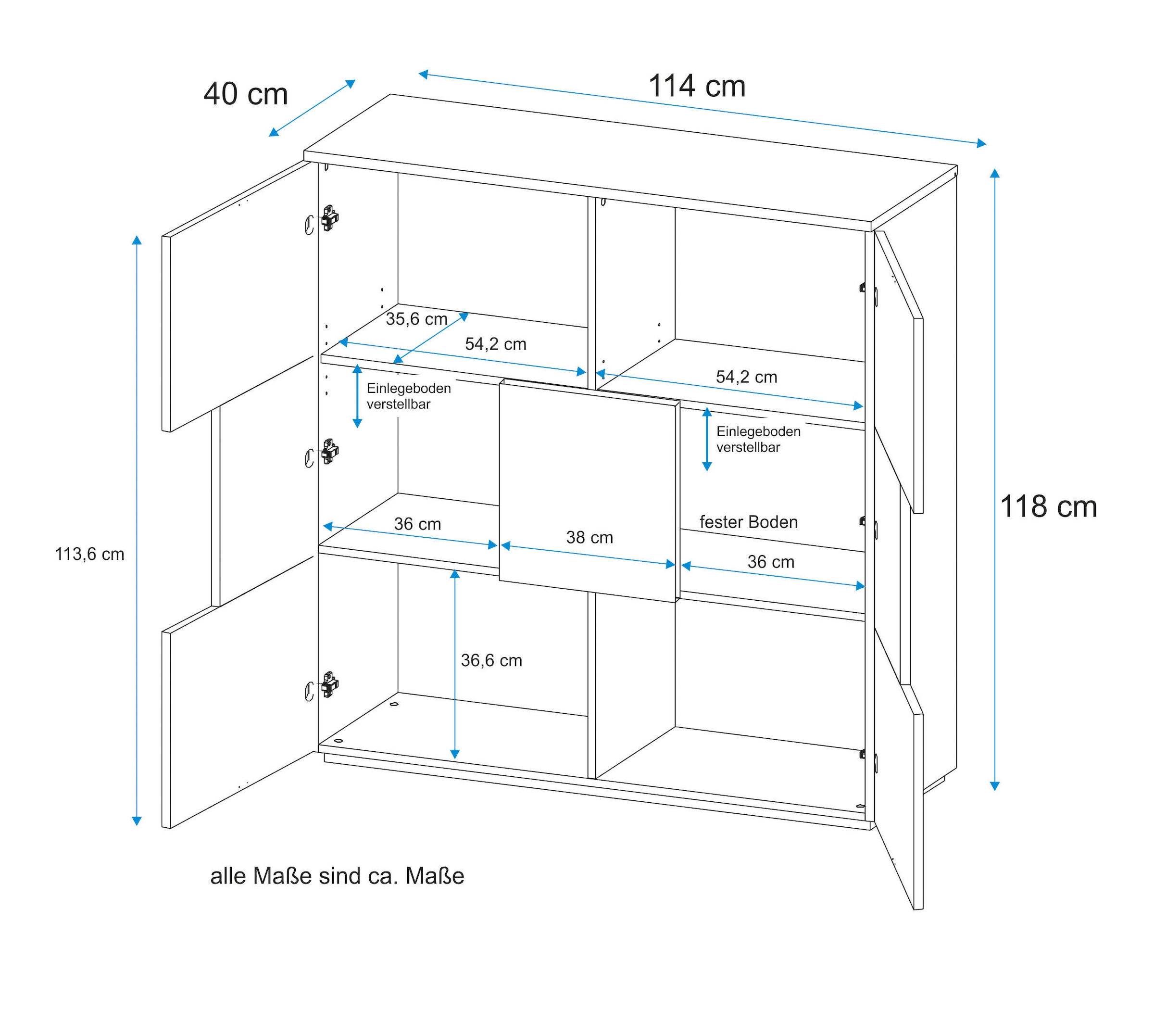 VOGL Möbelfabrik Highboard Breite 114 cm mit Hirnholzelement