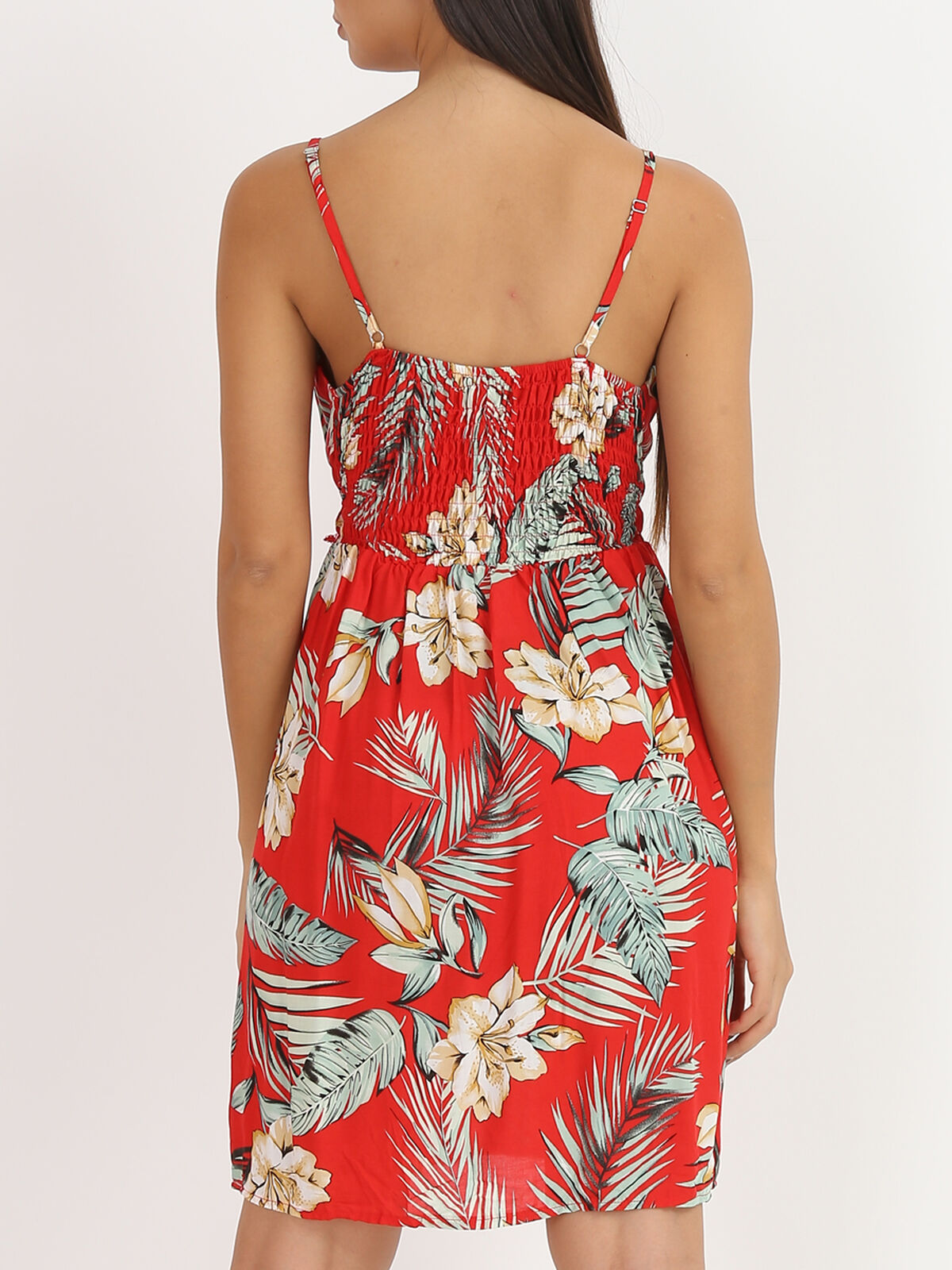 Robe cache cœur à fleurs exotiques- Rouge