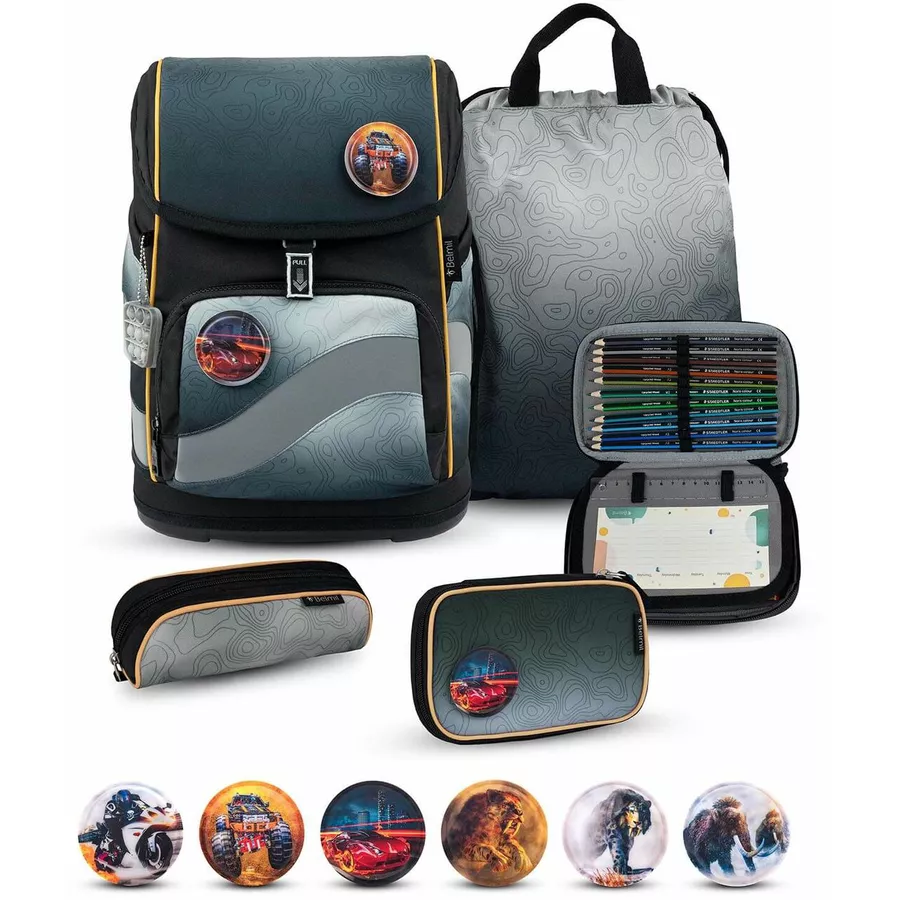 Belmil Schulranzen Premium Smarty Plus Set 5-teilig Black Grey