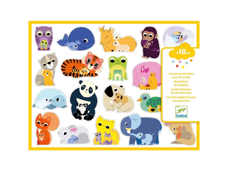 DJECO 100 Sticker Relief Mutter Kind Aufkleber zum Thema Mütter-Tierbabys